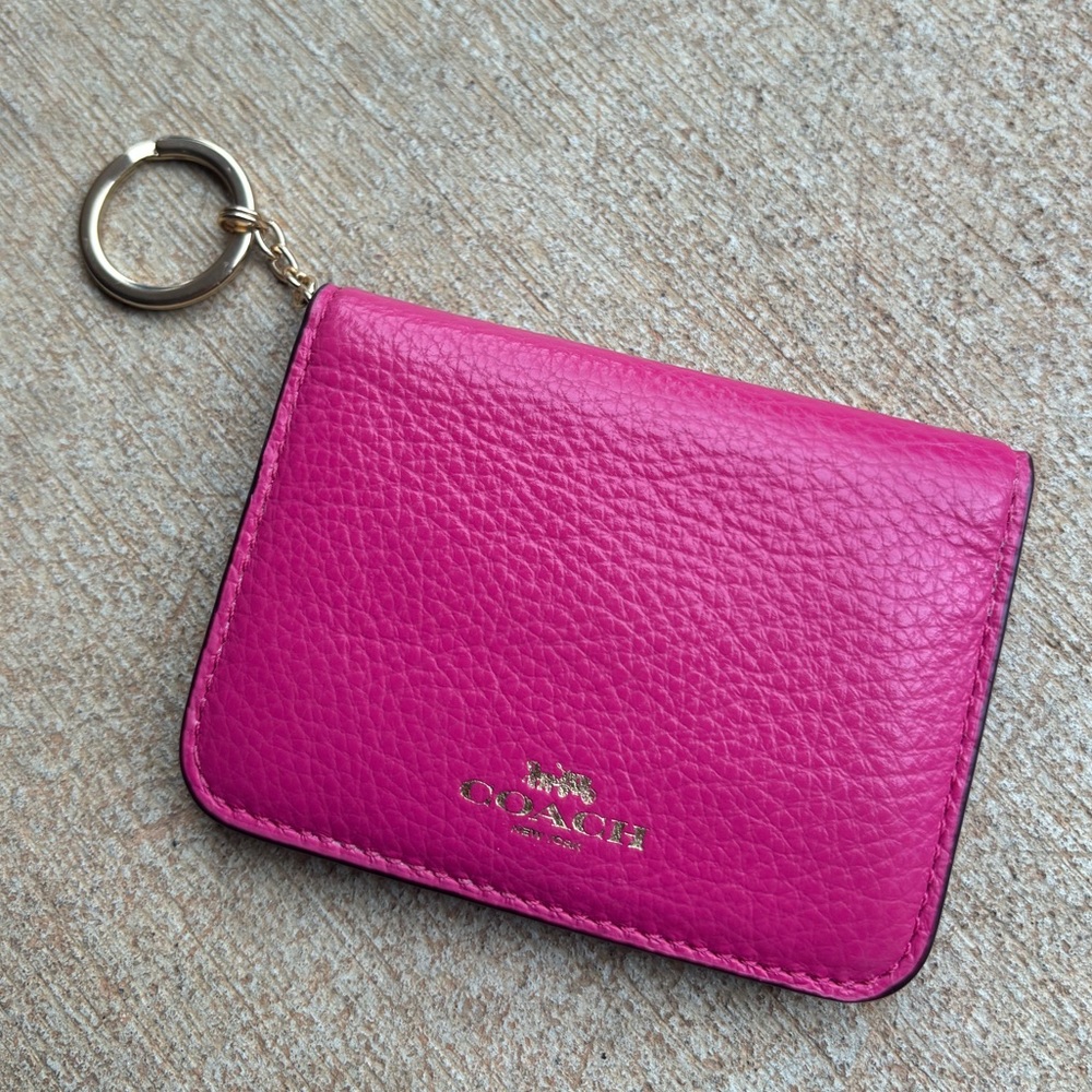 Coach Pink Leather Keychain Card Wallet